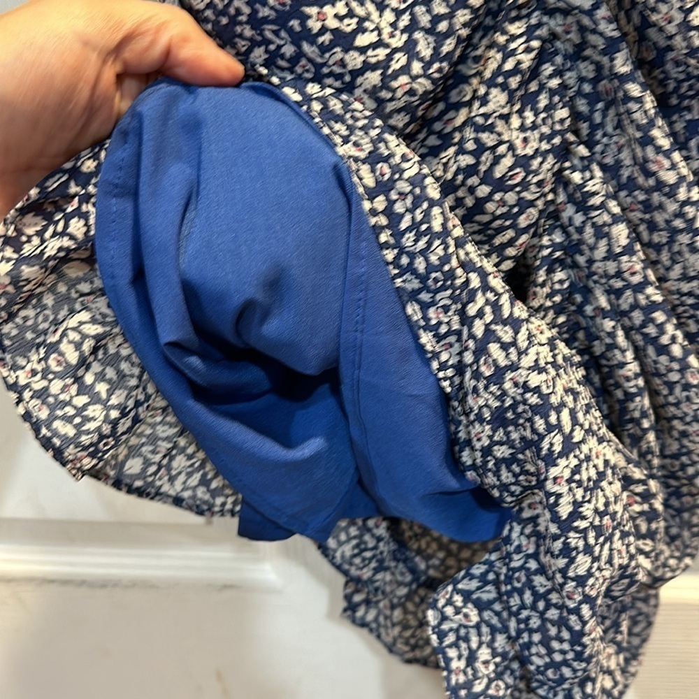 NWT! Lulu’s Blue Floral Chiffon Ruched Dress L - Picture 6 of 8